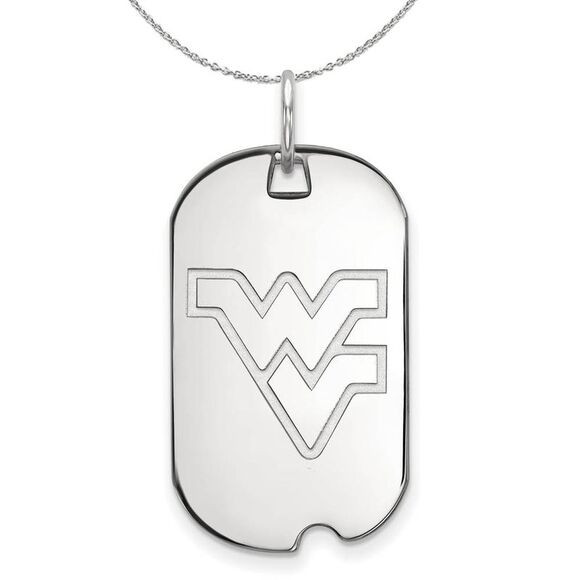 Sterling Silver West Virginia U. Dog Tag Necklace - 24 Inch